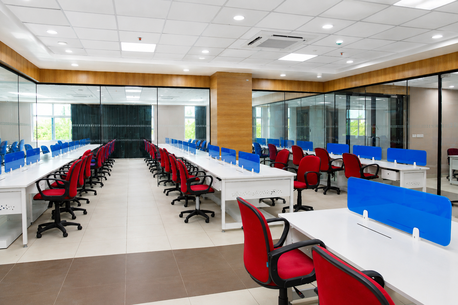 Large open office with long workstation rows at ZenoVus Park